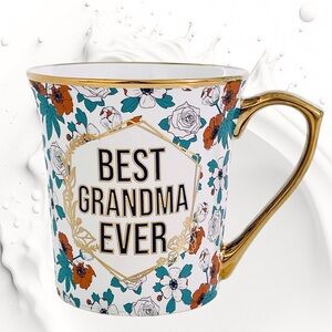 Coffee Mug Floral “BEST GRANDMA EVER” with Gold Handle and Trims